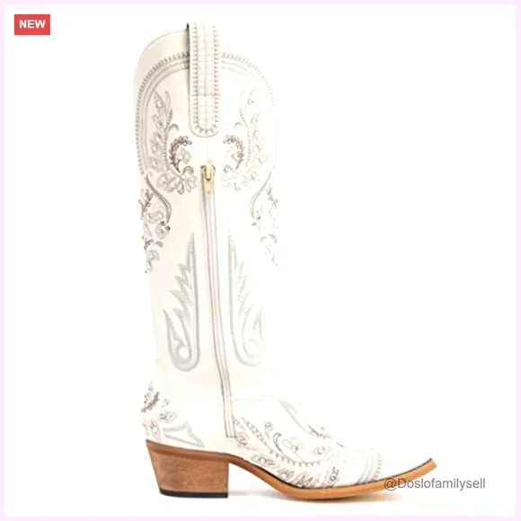 Women's Knee-High Western Cowboy Boots Embroidered Rhinestones Chunky Heel - Picture 3 of 7